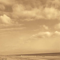 26" Sepia Toned Beach Scene Giclee Print on Gallery Wrap Canvas Wall Art