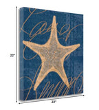 22" Starfish Print on Blue Background Gallery Wrap Canvas Wall Art