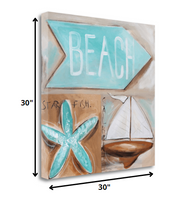 30" Starfish Sailboat and Beach Sign Giclee Wrap Canvas Wall Art