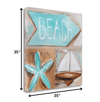 35" Starfish Sailboat and Beach Sign Giclee Wrap Canvas Wall Art