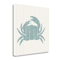 24" Aqua Crab Tan Striped Background Giclee Wrap Canvas Wall Art