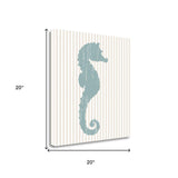 20" Aqua Seahorse Tan Striped Background Giclee Wrap Canvas Wall Art