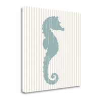 24" Aqua Seahorse Tan Striped Background Giclee Wrap Canvas Wall Art