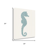 24" Aqua Seahorse Tan Striped Background Giclee Wrap Canvas Wall Art