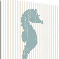 24" Aqua Seahorse Tan Striped Background Giclee Wrap Canvas Wall Art