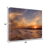 24" Orange Sunset Over The Ocean 1 Giclee Wrap Canvas Wall Art