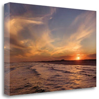 29" Orange Sunset Over The Ocean 3 Giclee Wrap Canvas Wall Art