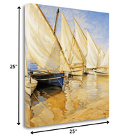 25" Fleet of Boats with Open White Sails Giclee Wrap Canvas Wall Art