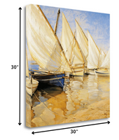 30" Fleet of Boats with Open White Sails Giclee Wrap Canvas Wall Art