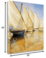 35" Fleet of Boats with Open White Sails Giclee Wrap Canvas Wall Art