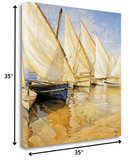 35" Fleet of Boats with Open White Sails Giclee Wrap Canvas Wall Art