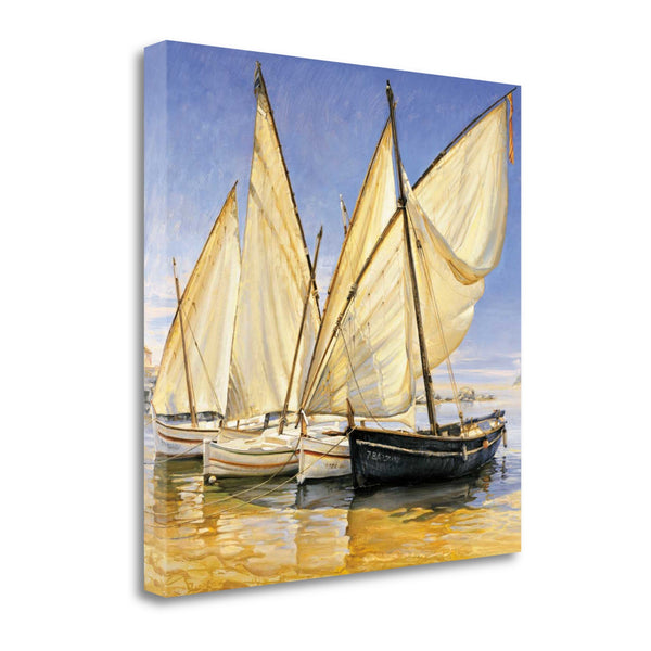 20" Fleet of Boats with Royal White Sails Giclee Wrap Canvas Wall Art