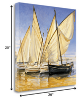 20" Fleet of Boats with Royal White Sails Giclee Wrap Canvas Wall Art