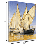 30" Fleet of Boats with Royal White Sails Giclee Wrap Canvas Wall Art