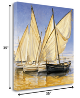 35" Fleet of Boats with Royal White Sails Giclee Wrap Canvas Wall Art