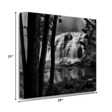 29" Black and White Photograph of Forest Waterfall Gallery Wrap Canvas Wall Art