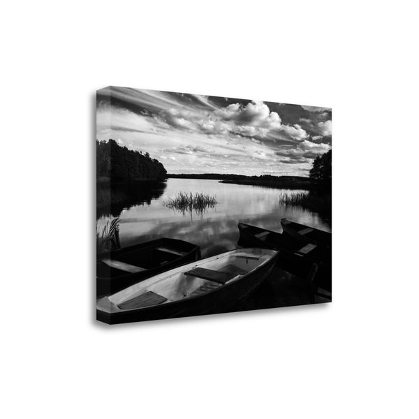 Black and White Boats on Lake 2 Giclee Wrap Canvas Wall Art