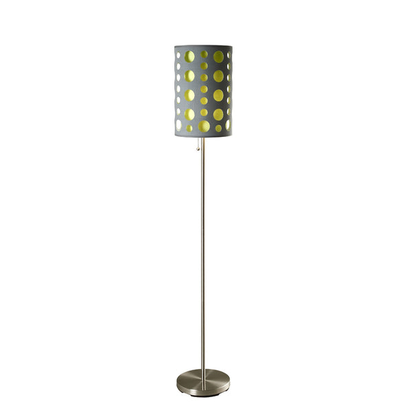 66" Steel Novelty Floor Lamp With Gray And Green Drum Shade