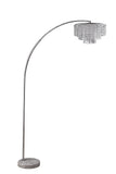 86" Silver And White Arc Floor Lamp With Faux Crystal Beading