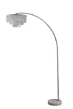 86" Silver And White Arc Floor Lamp With Faux Crystal Beading
