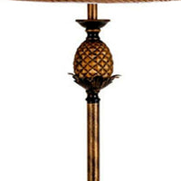 65" Antique Gold And Brown Traditional Pineapple Floor Lamp With Brown Bell Shade