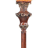 69" Brown Faux Wood Torchiere Floor Lamp With Brown Stained Glass Bell Shade