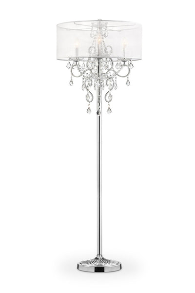 Glam Silver Faux Crystal Floor Lamp with See Thru Shade