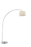 Silver Metal Arch Floor Lamp with Beige Fabric Shade