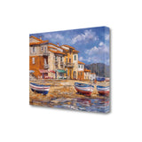 24" Boats Docked Near Cafes Bright Sunny Day Giclee Wrap Canvas Wall Art