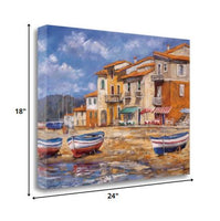 24" Boats Docked Near Cafes Bright Sunny Day Giclee Wrap Canvas Wall Art