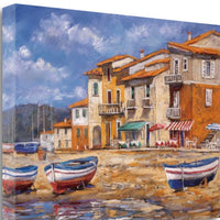 24" Boats Docked Near Cafes Bright Sunny Day Giclee Wrap Canvas Wall Art