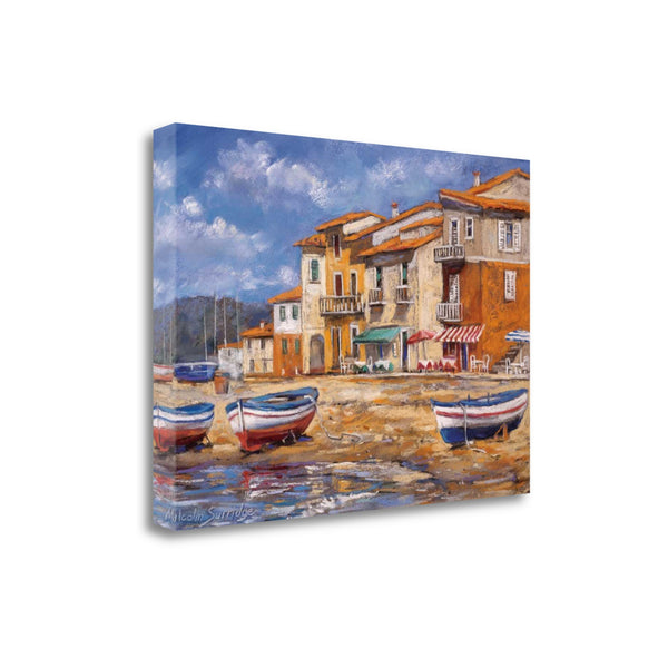 29" Boats Docked Near Cafes Bright Sunny Day Giclee Wrap Canvas Wall Art