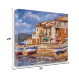 29" Boats Docked Near Cafes Bright Sunny Day Giclee Wrap Canvas Wall Art