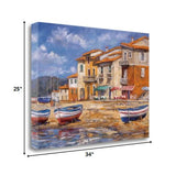 34" Boats Docked Near Cafes Bright Sunny Day Giclee Wrap Canvas Wall Art