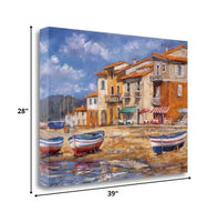 39" Boats Docked Near Cafes Bright Sunny Day Giclee Wrap Canvas Wall Art