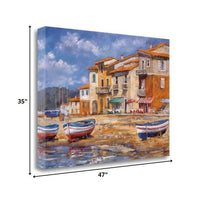 47" Boats Docked Near Cafes Bright Sunny Day Giclee Wrap Canvas Wall Art