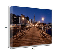 28" Modern Wood Pier by the City  Gallery Wrap Canvas Wall Art