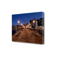 28" Modern Wood Pier by the City  Gallery Wrap Canvas Wall Art