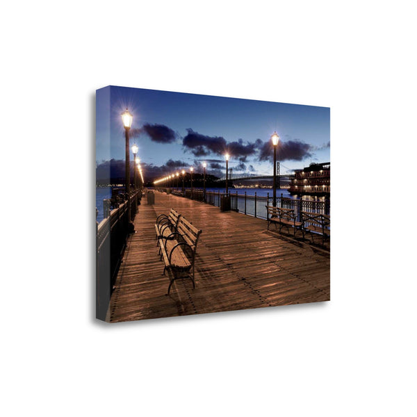 28" Contemporary Wood Pier by the City  Gallery Wrap Canvas Wall Art