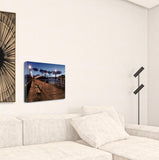 28" Contemporary Wood Pier by the City  Gallery Wrap Canvas Wall Art