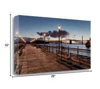 29" Night Panoramic View City Pier Gallery Wrap Canvas Wall Art