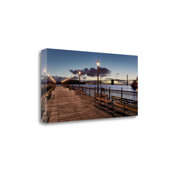 29" Night Panoramic View City Pier Gallery Wrap Canvas Wall Art