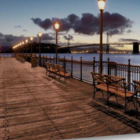 34" Night Panoramic View City Pier Gallery Wrap Canvas Wall Art