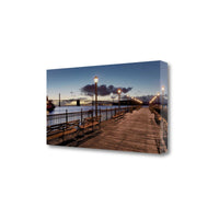 34" Night Panoramic View City Pier Gallery Wrap Canvas Wall Art