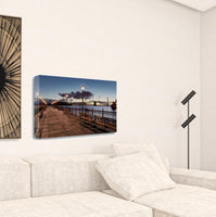 34" Night Panoramic View City Pier Gallery Wrap Canvas Wall Art