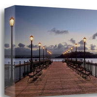 39" Modern Night Panoramic View City Pier Gallery Wrap Canvas Wall Art