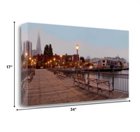 34" Contemporary Panoramic View City  Pier Gallery Wrap Canvas Wall Art