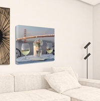 Up Close Romantic Wine Night For Two Golden Gate Bridge 1 Giclee Wrap Canvas Wall Art