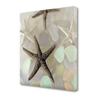 13" Four Starfish and Faded Seaglass 1 Giclee Wrap Canvas Wall Art