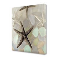 13" Four Starfish and Faded Seaglass 2 Giclee Wrap Canvas Wall Art